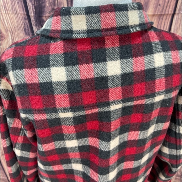 Woolrich red multi plaid wool blend zipper shirt jacket shacket women’s size M - Picture 7 of 17